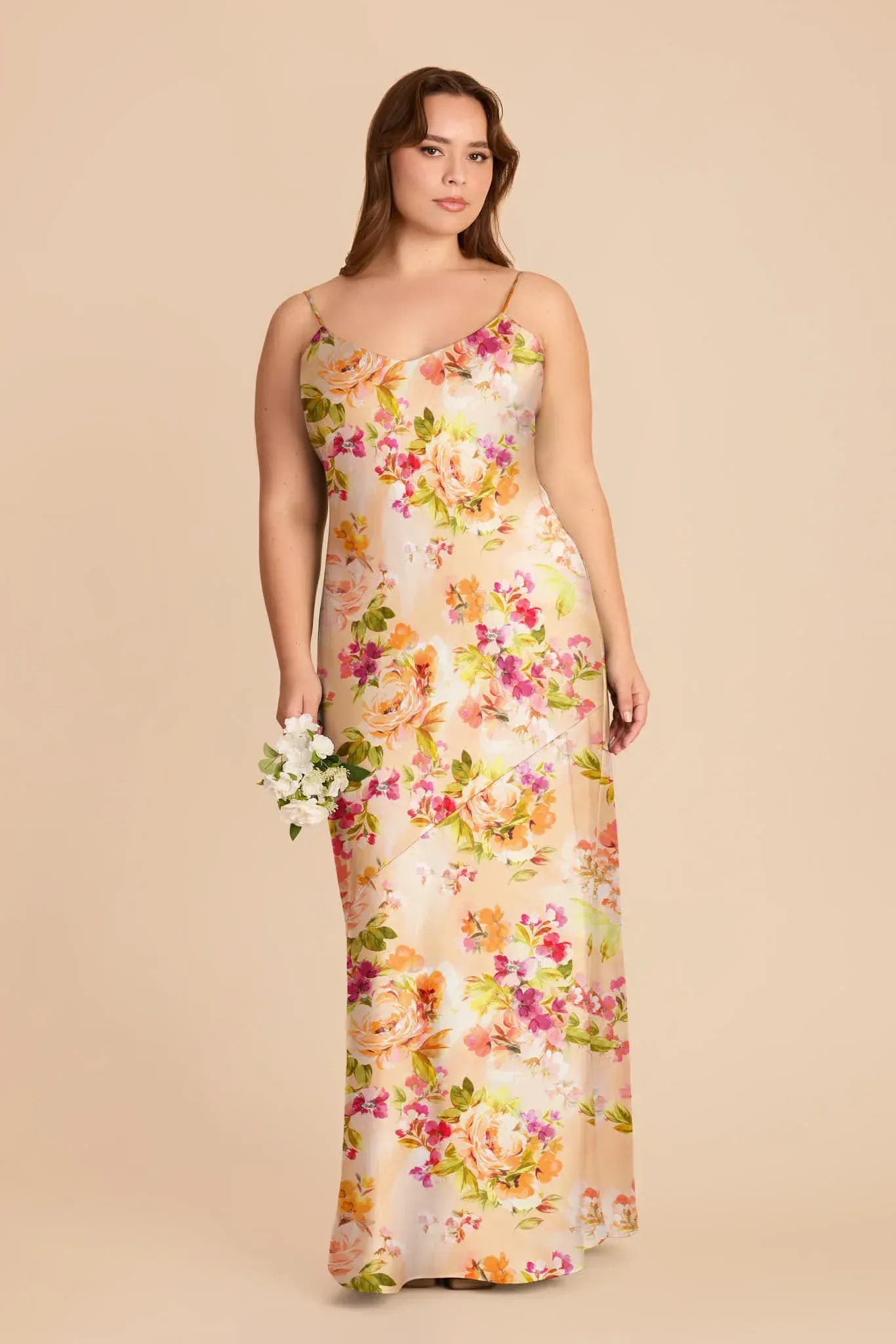 Alyse Matte Satin Dress – Coral Sunset Peonies