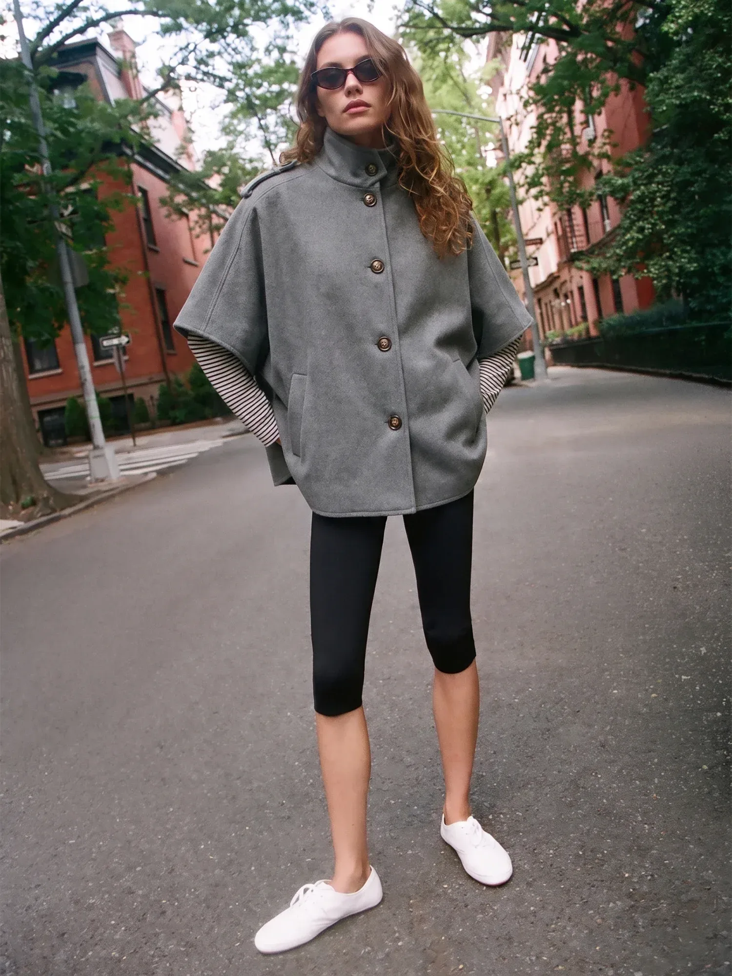 Funnel Neck Cape Coat
