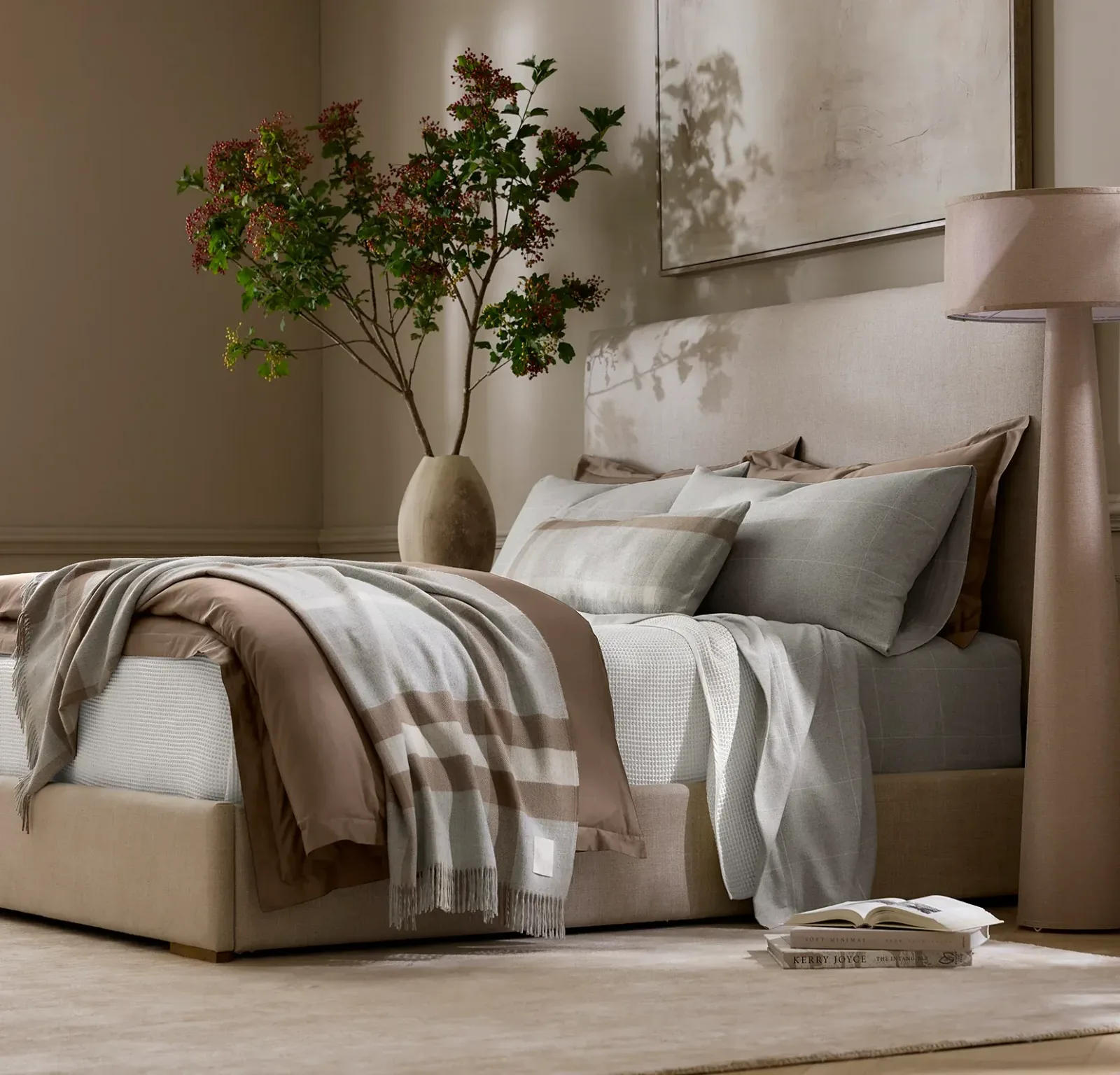 Flannel Pillowcase Set – Heathered Fog/Cream Windowpane
