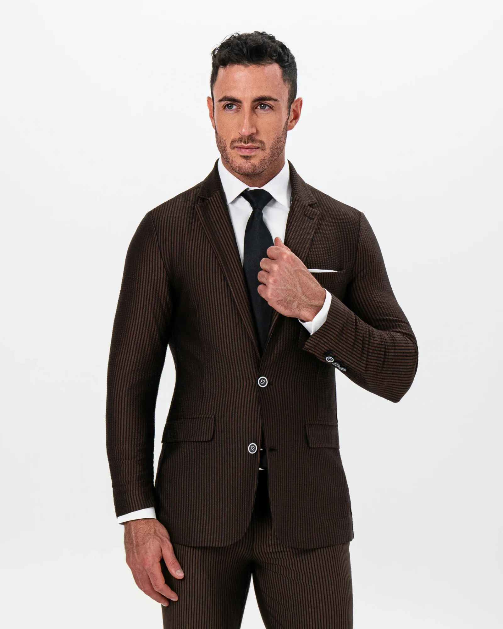 Athletic Fit Stretch Blazer – Brown & Black Seersucker