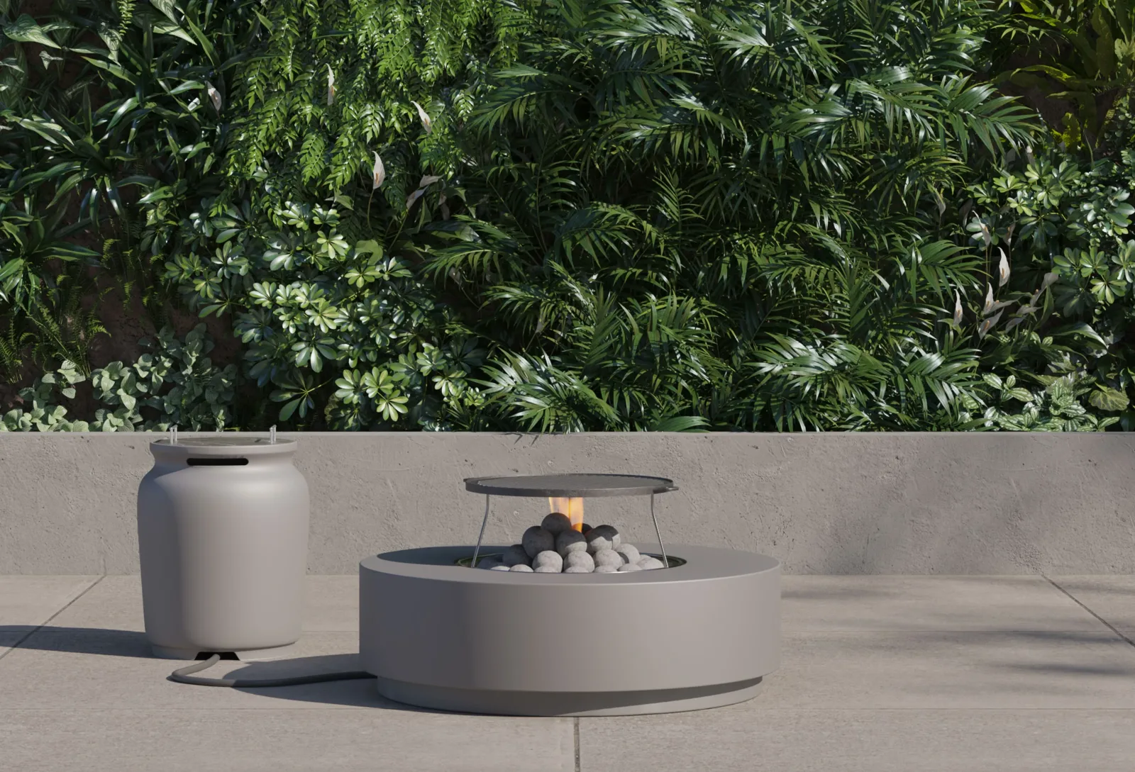 Concrete Fire Pit Table Cooking Set + Propane Tank Cover – Round