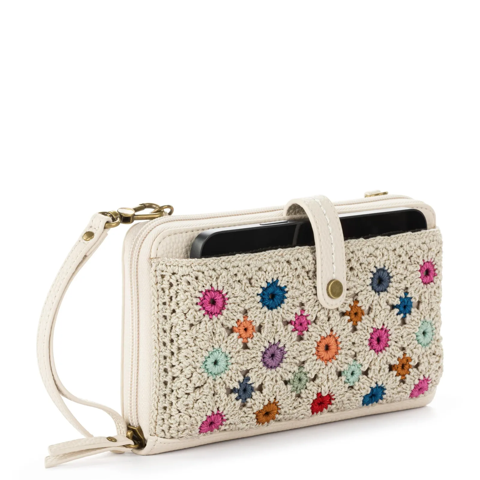 Iris Smartphone Wallet – Hand Crochet – Natural Multi Flowers