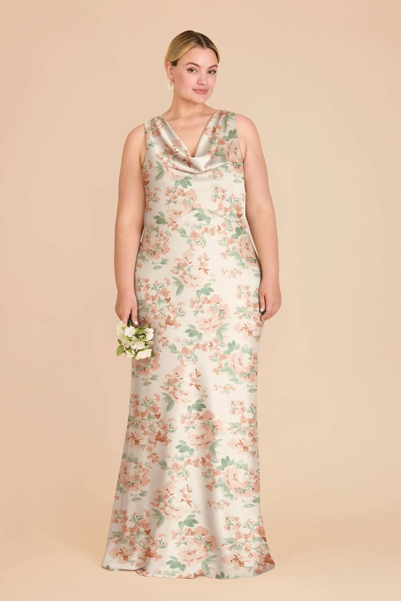 Bonnie Matte Satin Dress – Dusty Apricot Peonies