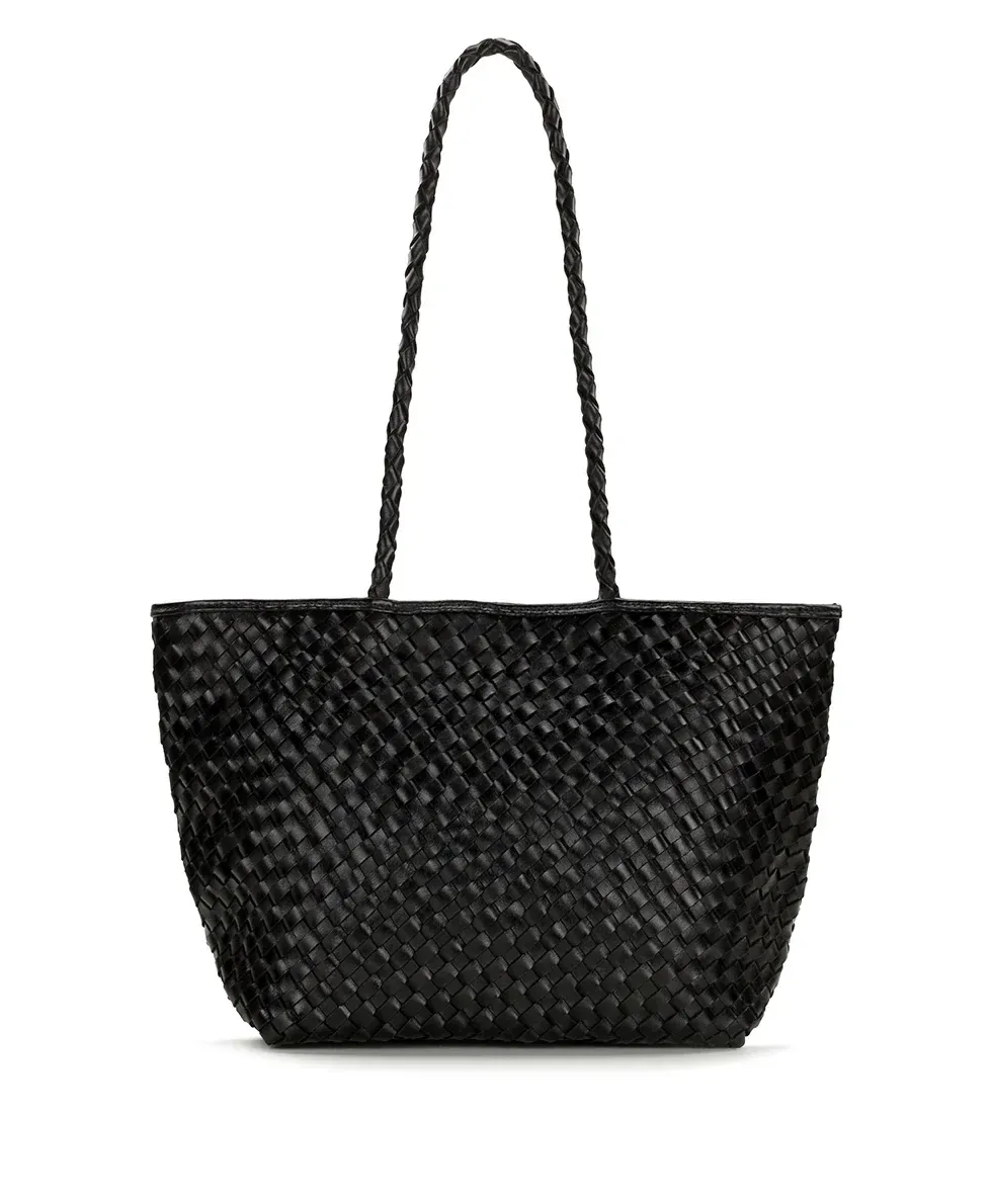 Olivia Satchel Tote – Hand Stained Woven – Black