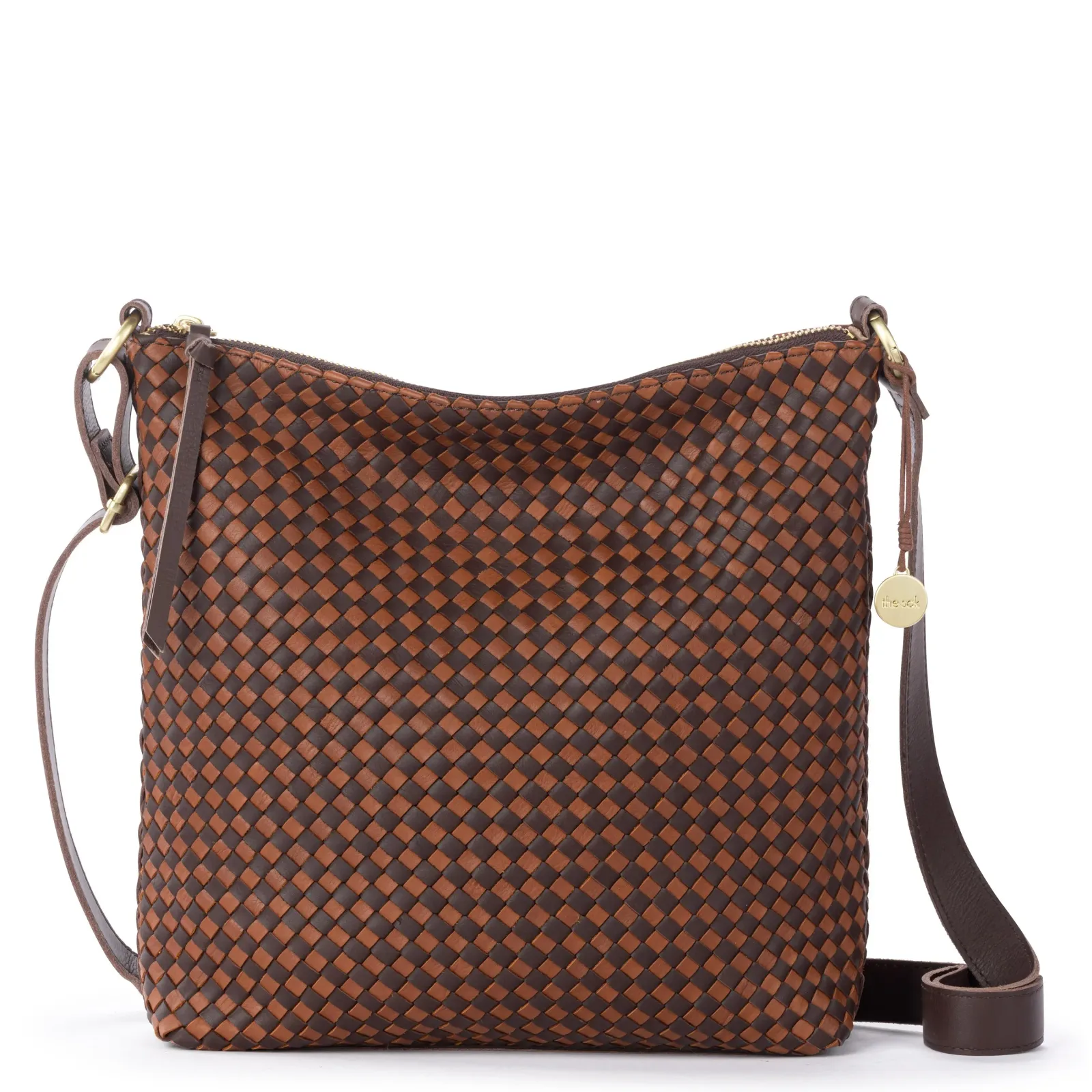 Lucia Crossbody – Leather – Woven Mahogany Cognac