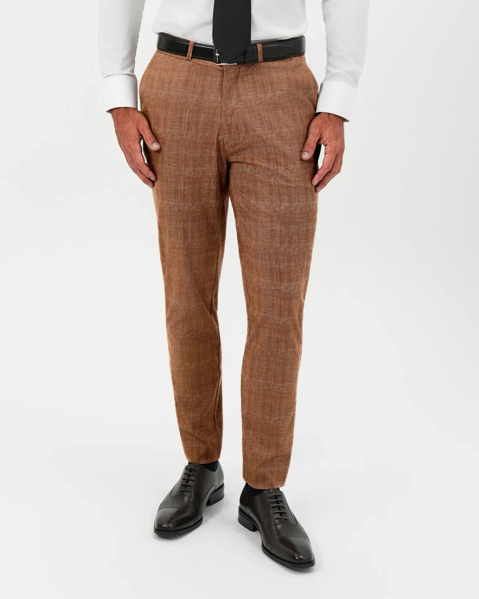 Athletic Fit Stretch Pants – Light Brown Crosshatch