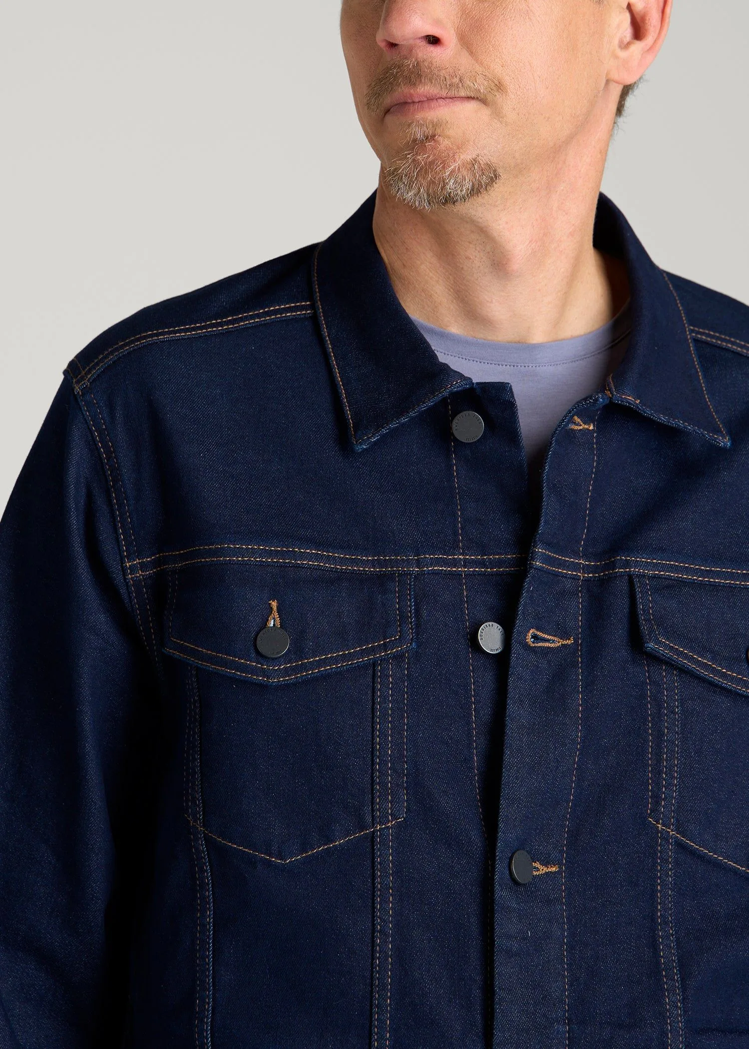 Classic Denim Jacket for Tall Men in Deep Indigo Wash