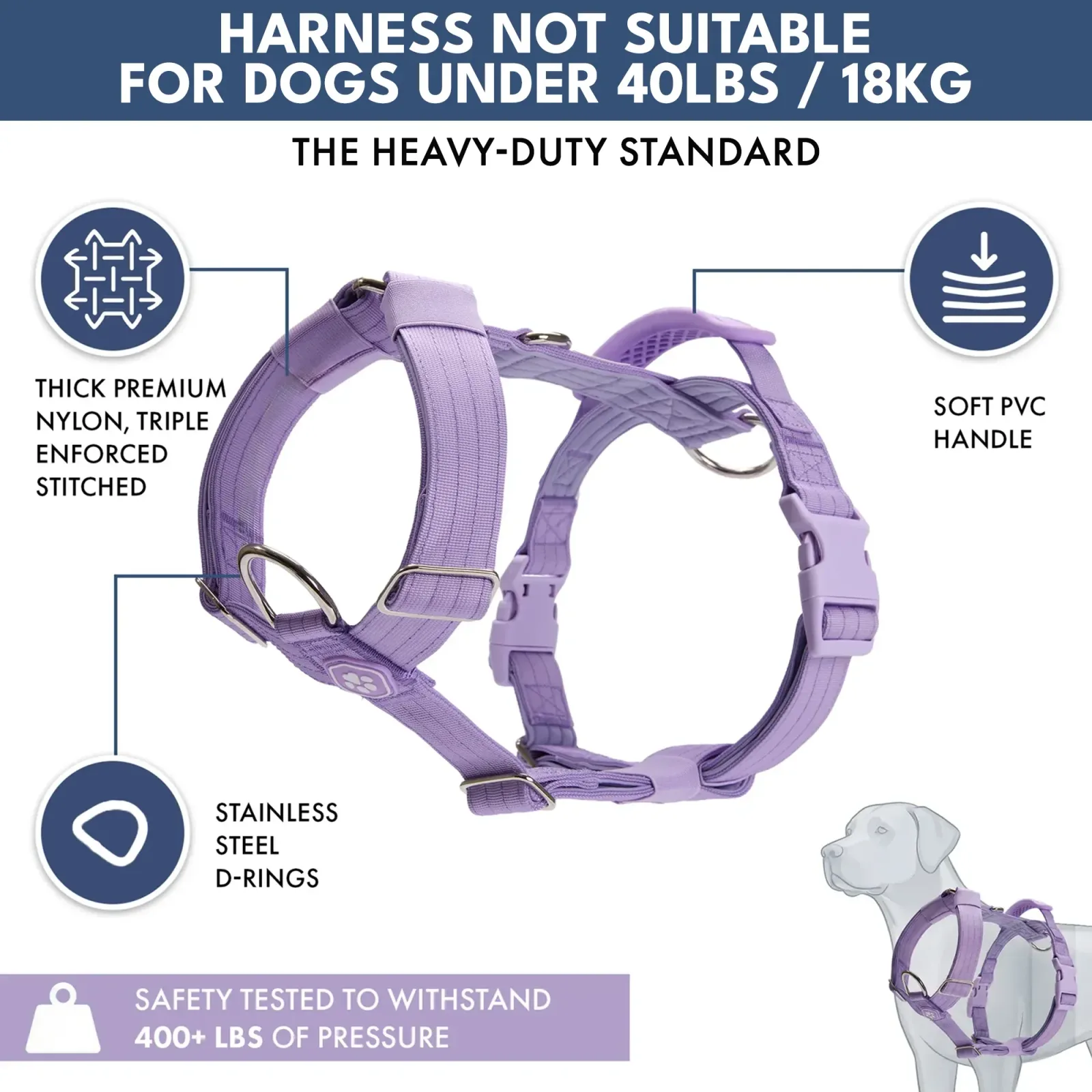 Comfort Control No-Pull Dog Harness and Multipurpose Leash Set – Purple
