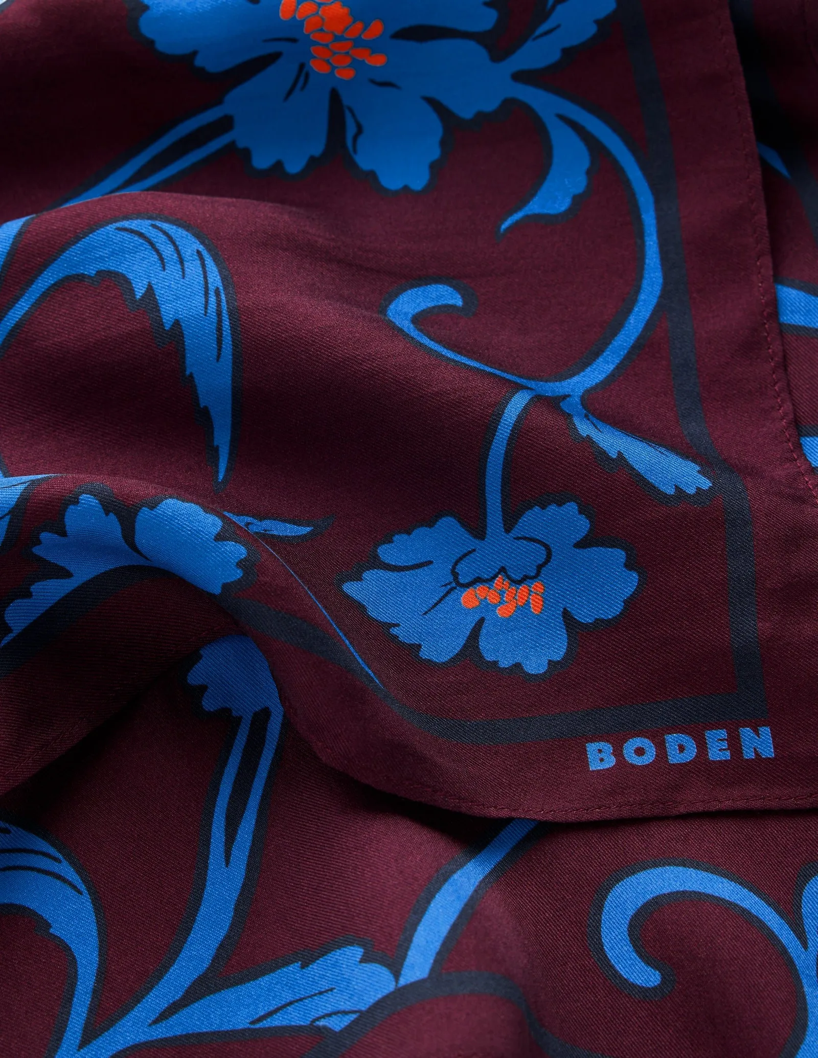 Elisabeth Silk Square Scarf-Dark Cherry, Entangled Posy