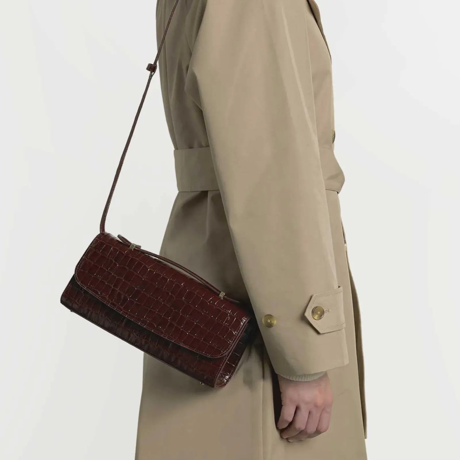 Margot Top Handle Clutch Brown Croc