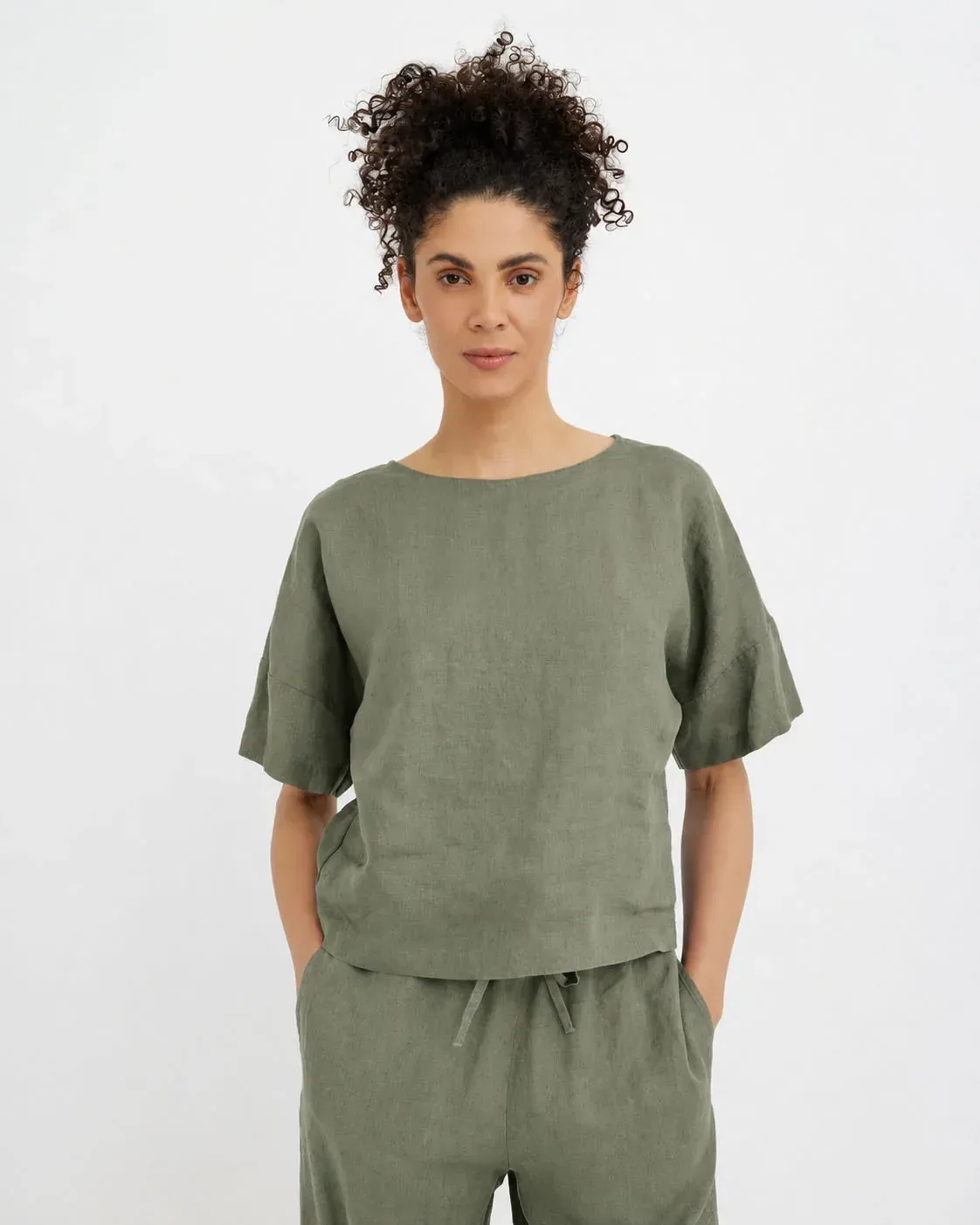 Linen pajama set SAVANNAH in Mist green