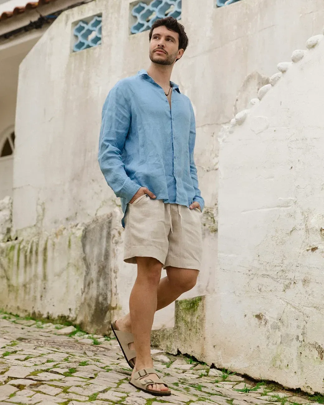 Men's Linen Shirt CHICAGO in Soft blue