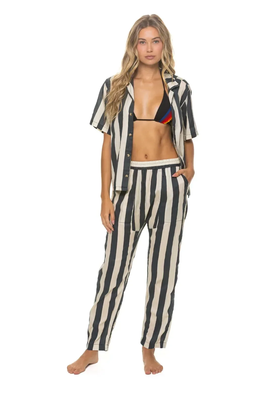 Unisex Cotton Luxe Poplin Relaxed Pant – Vintage Black // Stripe