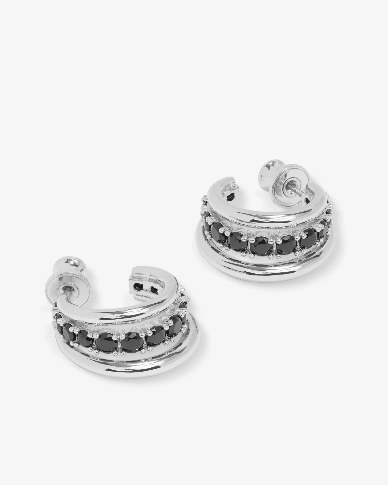 "Oh She Fancy" Smooth & Diamond Hoops – Silver|Black Diamondettes