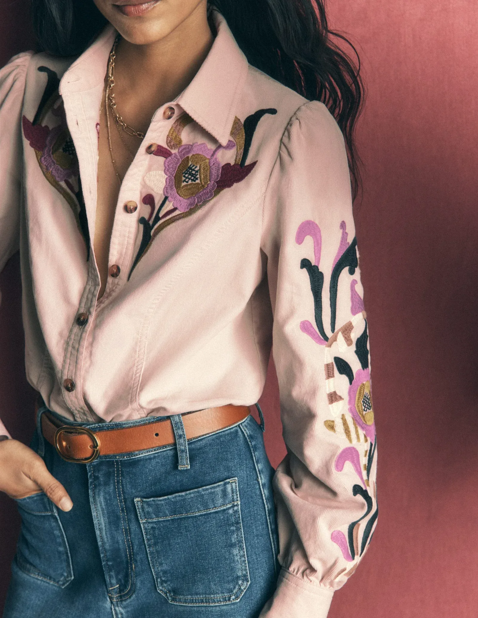 Sky Cord Shirt-Almond Milk, Embroidered