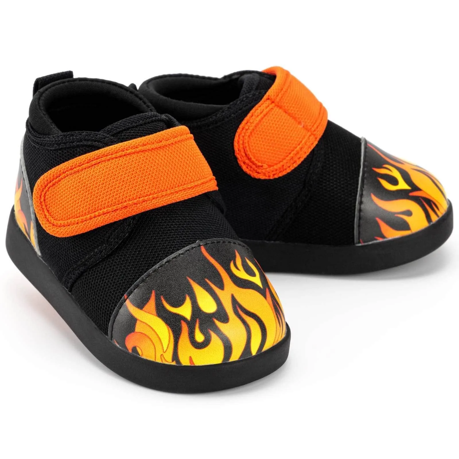 Scorching Hotrod Squeakerless Toddler Shoes for Boys and Girls – Black Flame Pattern