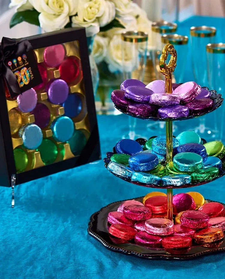 Rainbow Foiled Chocolate-Covered Sandwich Cookies