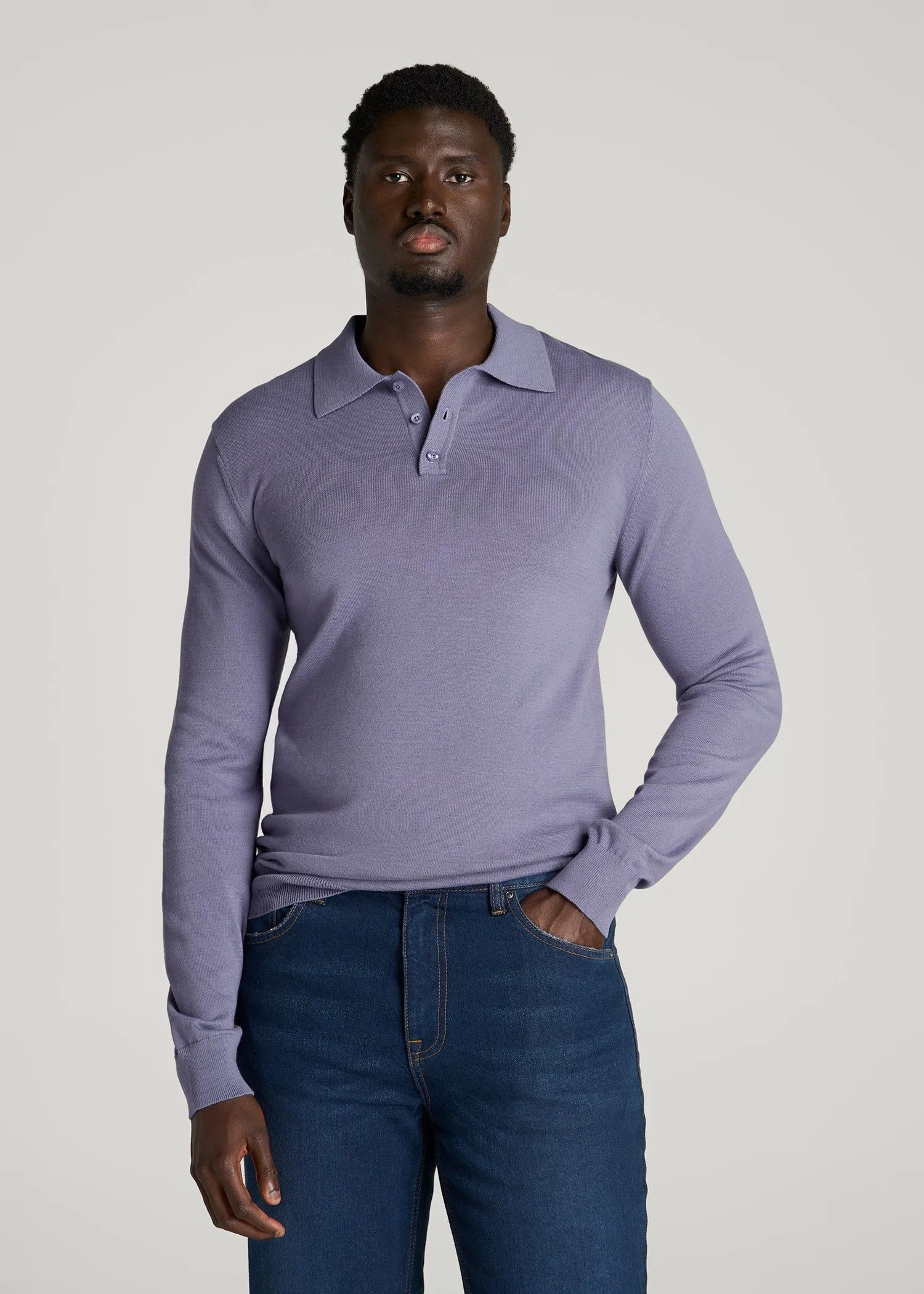 Polo Sweater for Tall Men in Blue Granite