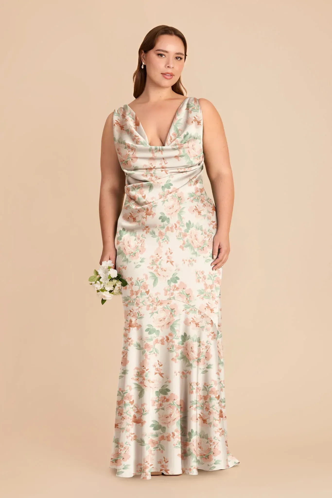Alexis Matte Satin Dress – Dusty Apricot Peonies