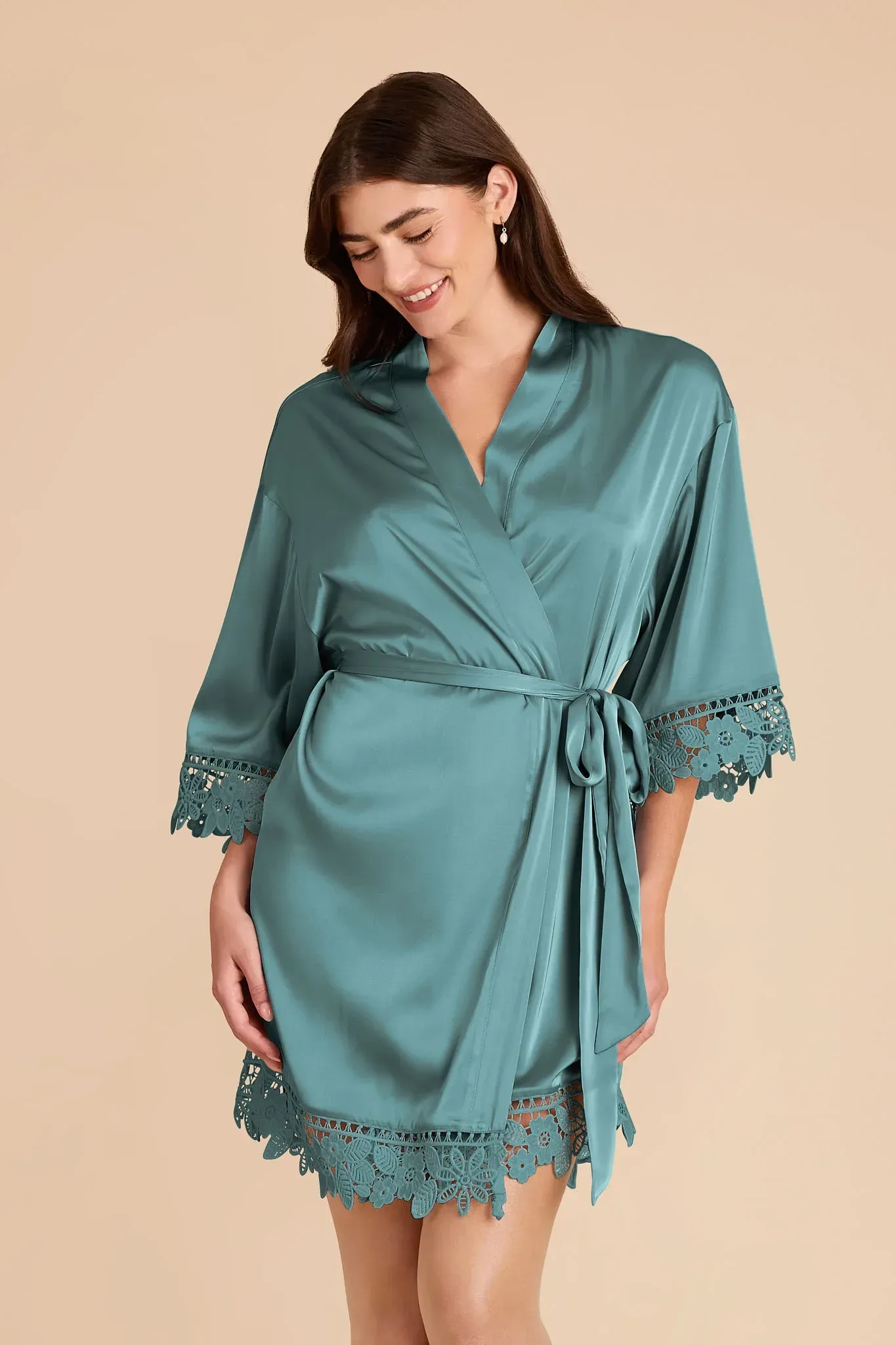Claudine Matte Satin Robe – Sea Glass