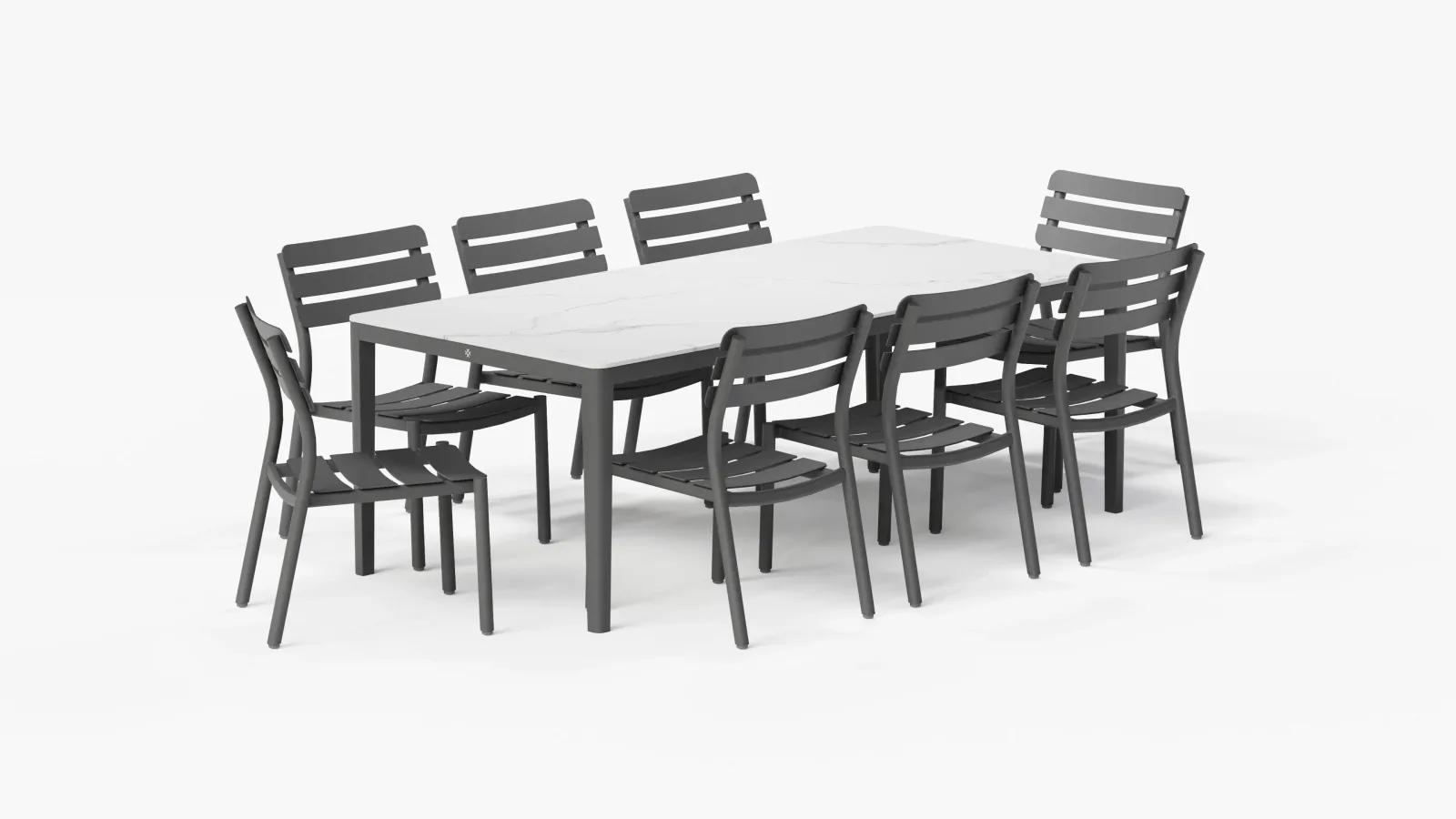 OuterStone Outdoor Dining Table + 8 595 Dining Armless Chairs