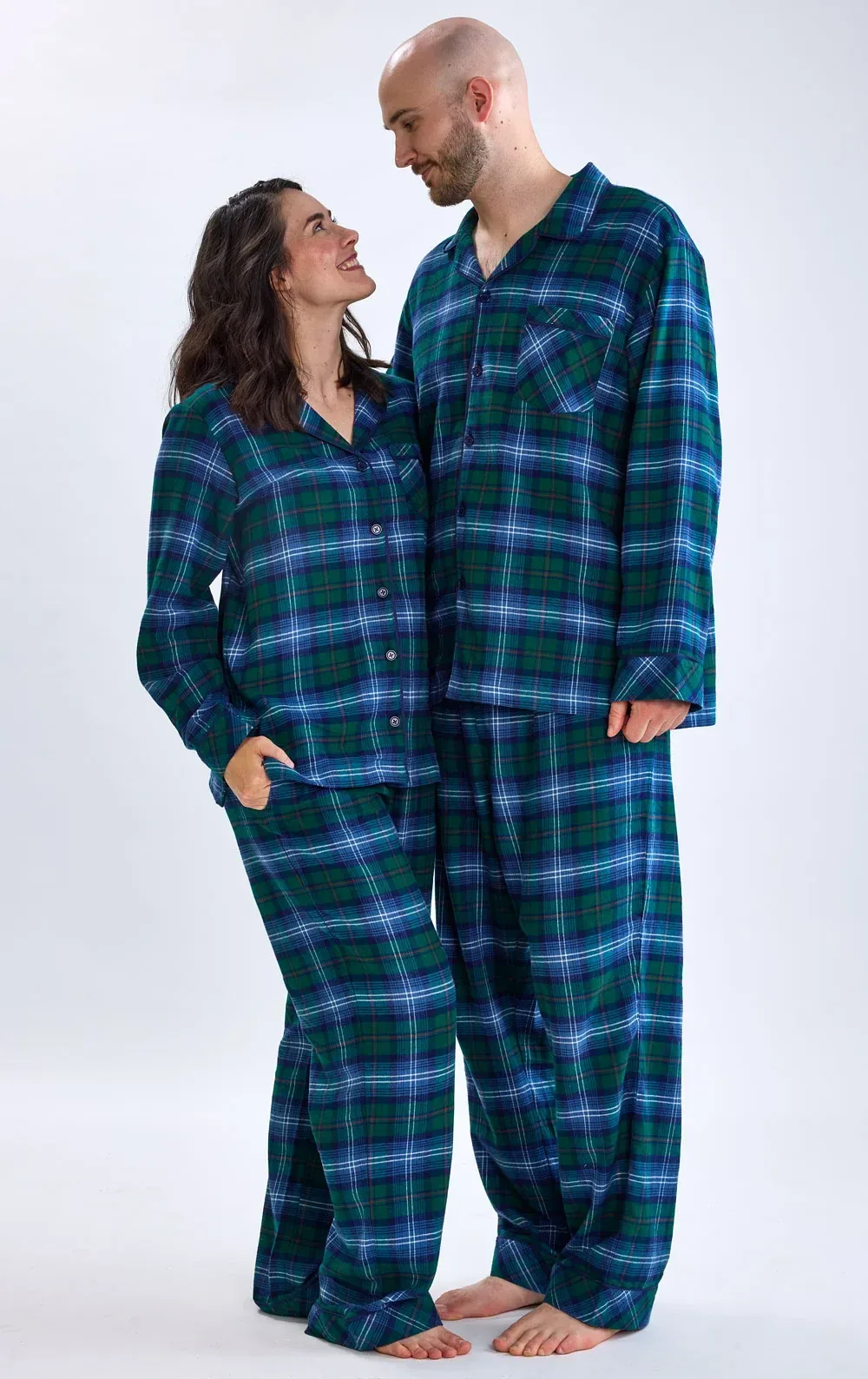 Heritage Plaid Button-Front Matching Couples Pajamas