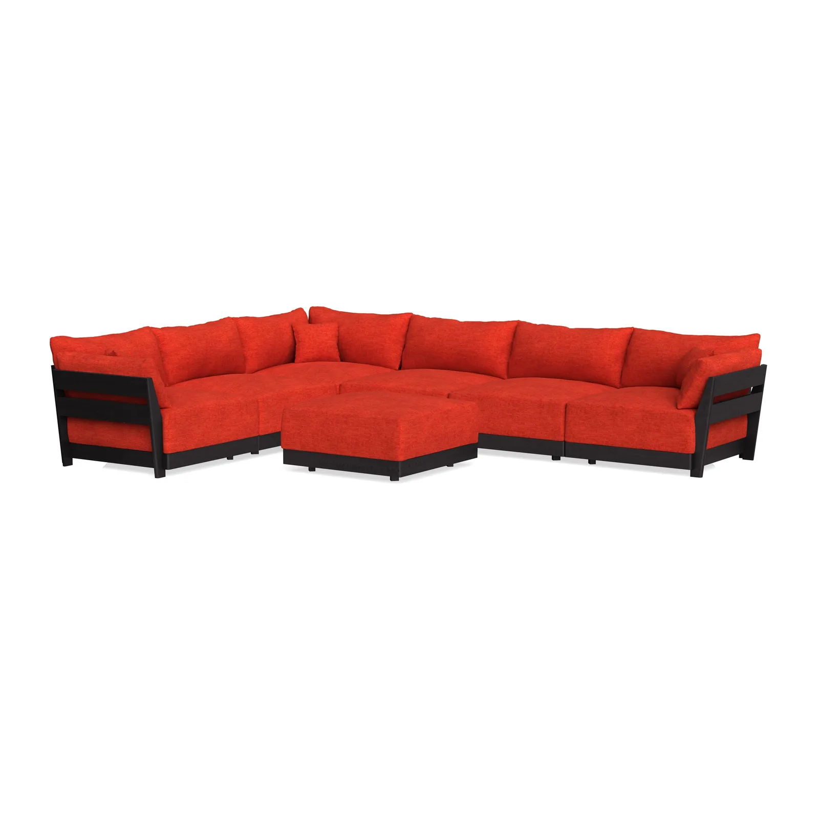 Modular Bondi Black 6-Seater Corner Sectional + Ottoman in Poppy Orange – Classic Blend