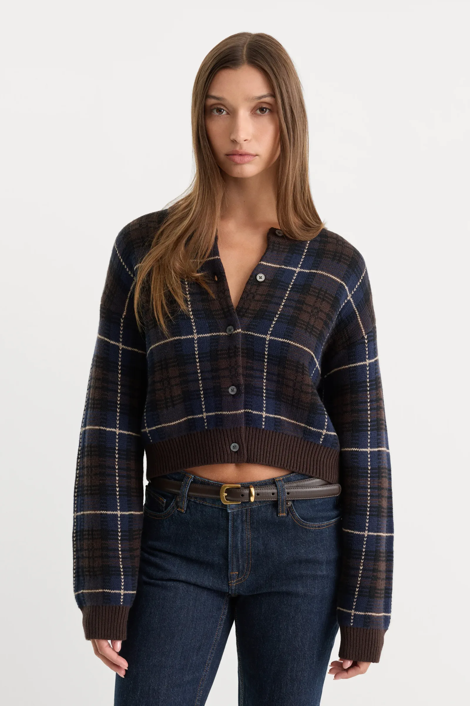 The Jacquard Cardigan – Chocolate Plaid