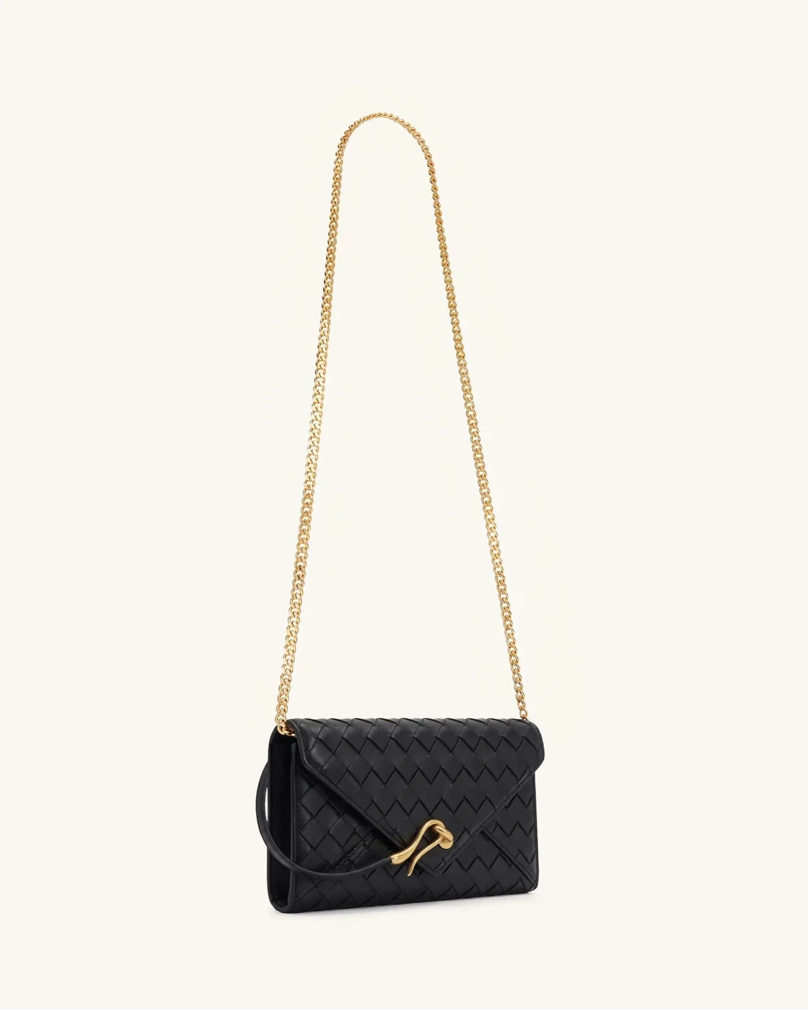 Celeste Woven Textured Chain Wallet – Black