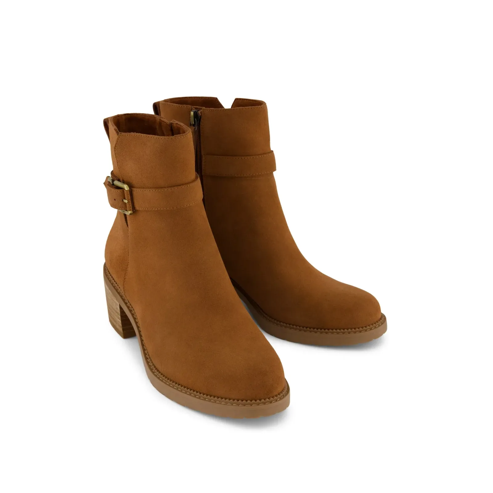 Womens Hailey Buckle Ankle Boot Water Resistant Amber Brown Suede