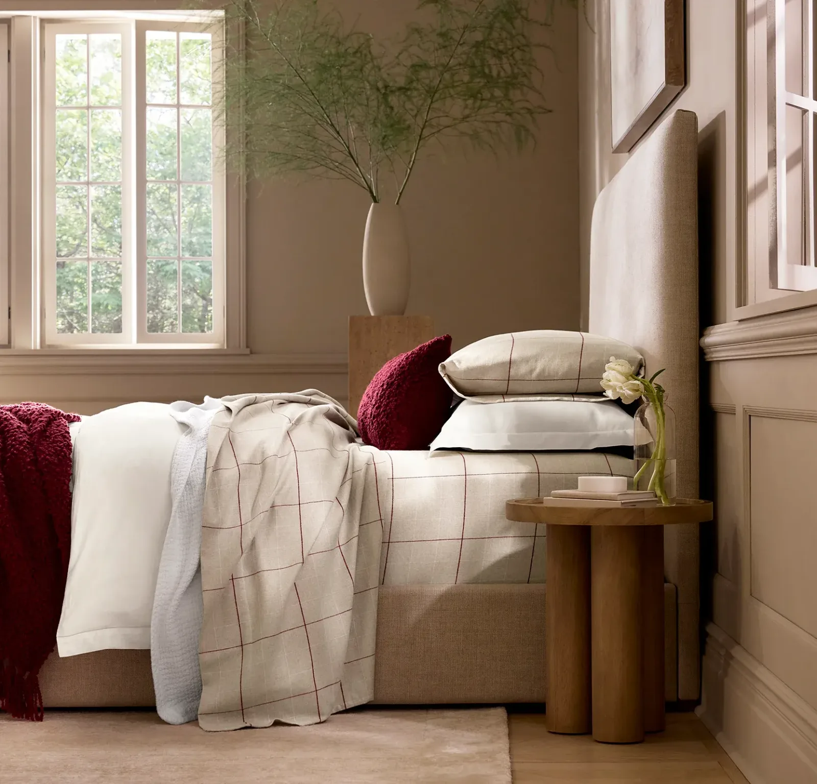 Flannel Sheet Set – Heathered Oatmeal/Holly Windowpane