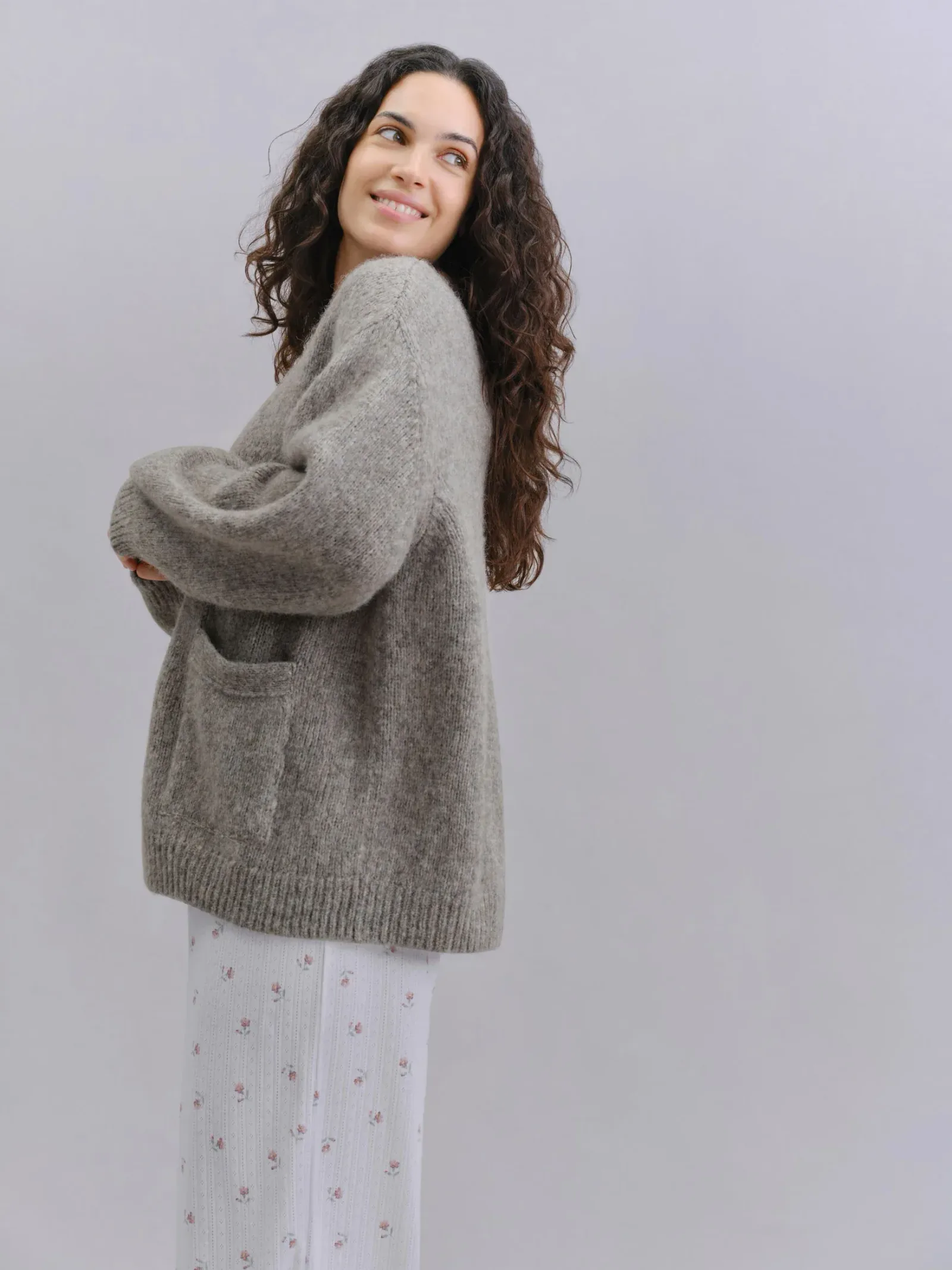 Soft Grey Cozy V-Neck Cardigan