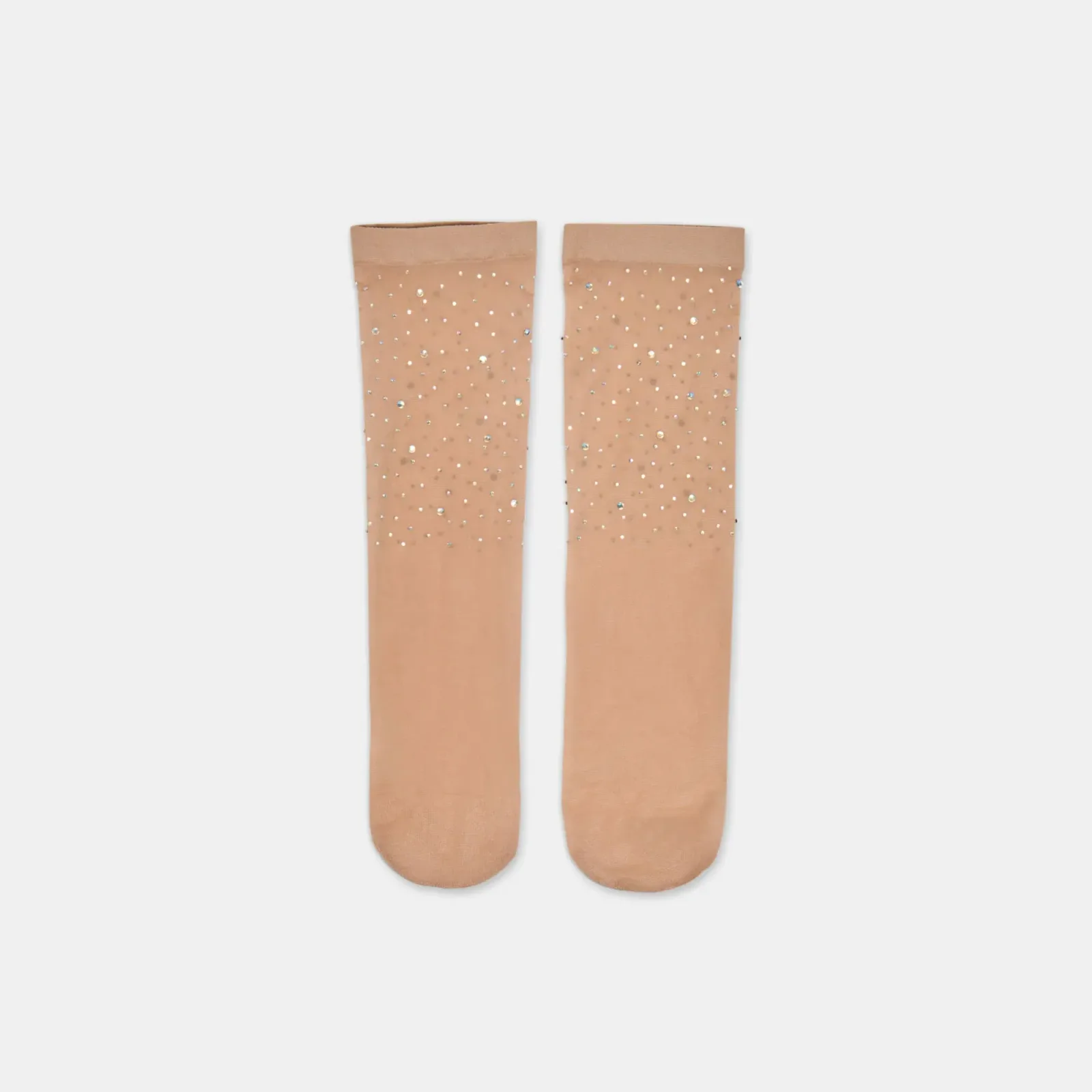 Sheer Rhinestone Crew Socks Blush