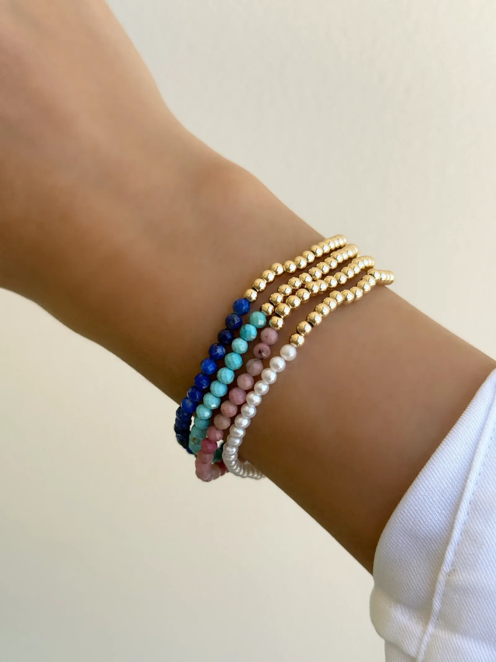 14k Gold Two-Tone Split Beaded Bracelet