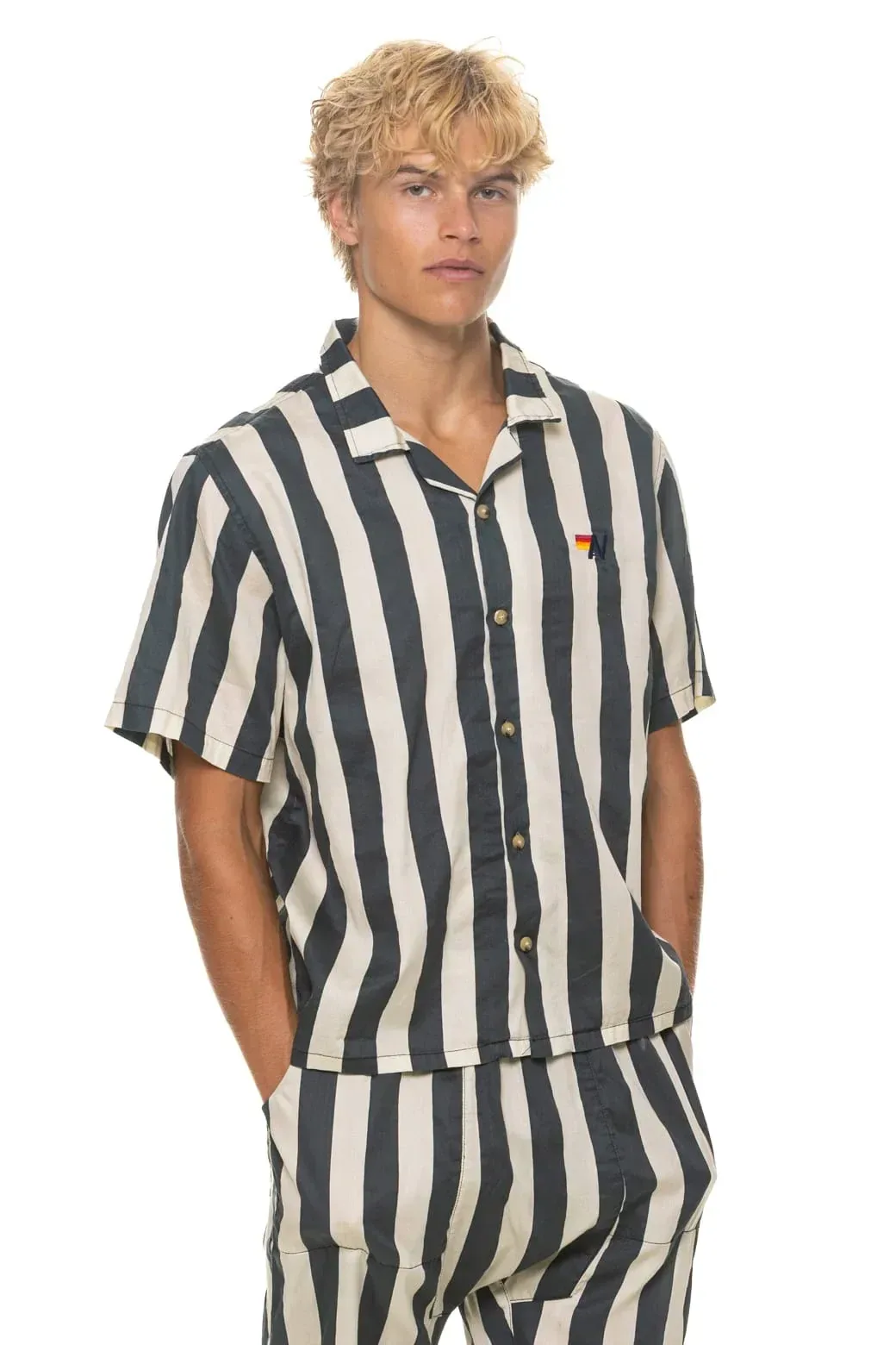 Unisex Cotton Luxe Poplin Resort Shirt – Vintage Black // Stripe