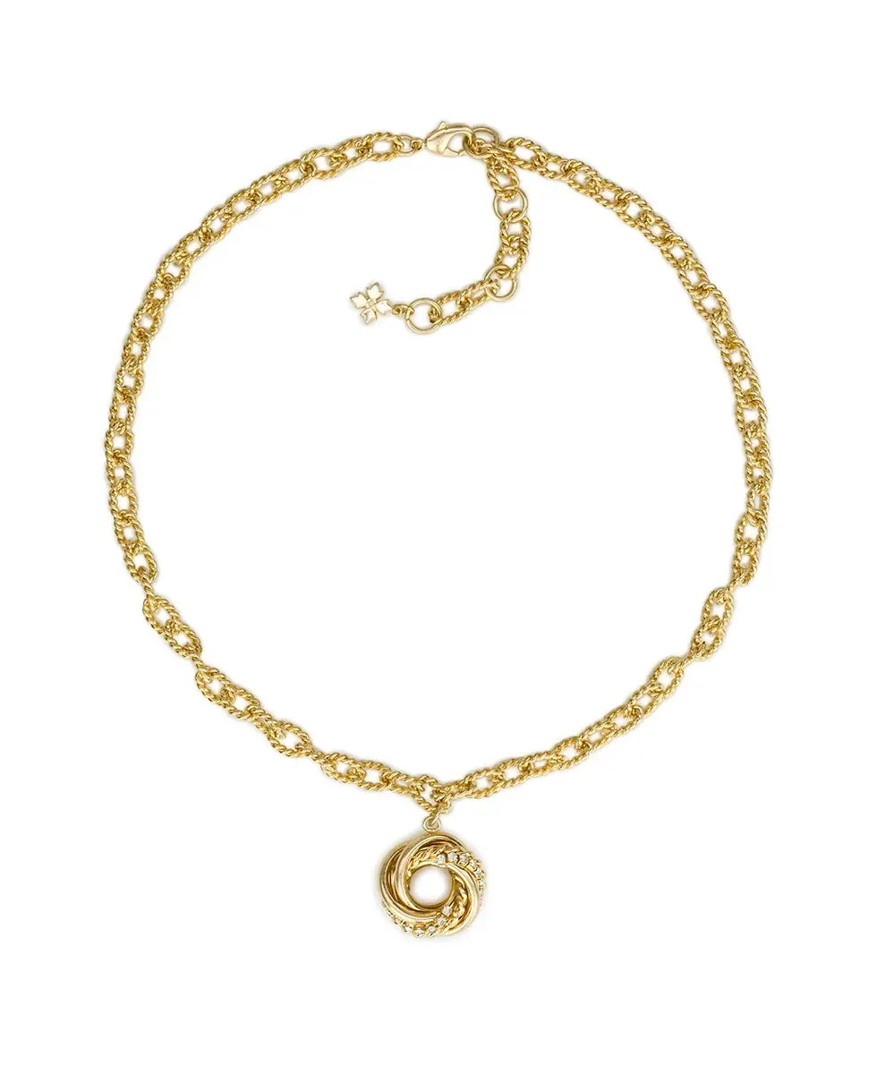Rope Knot Y Necklace – Twisted Knot Collection – Worn Gold