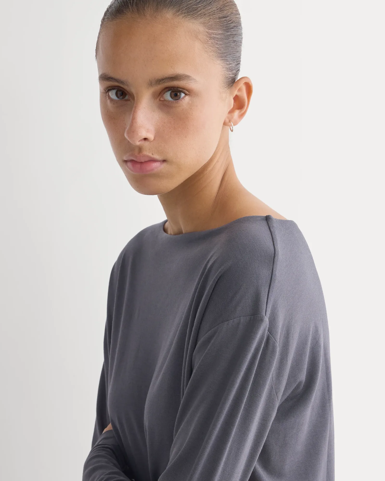 Drapey Jersey Ruched Mini Dress – Graphite