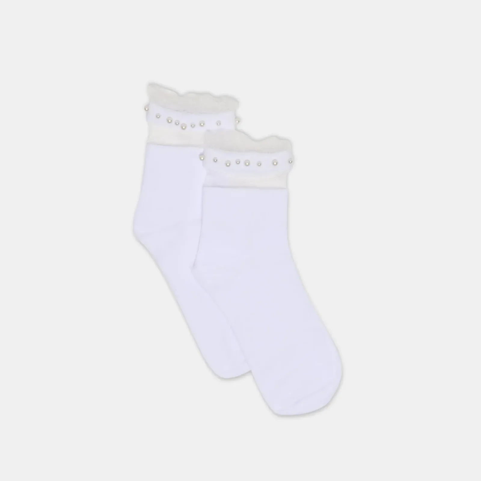 Sheer Ruffle Pearl Anklet Socks White